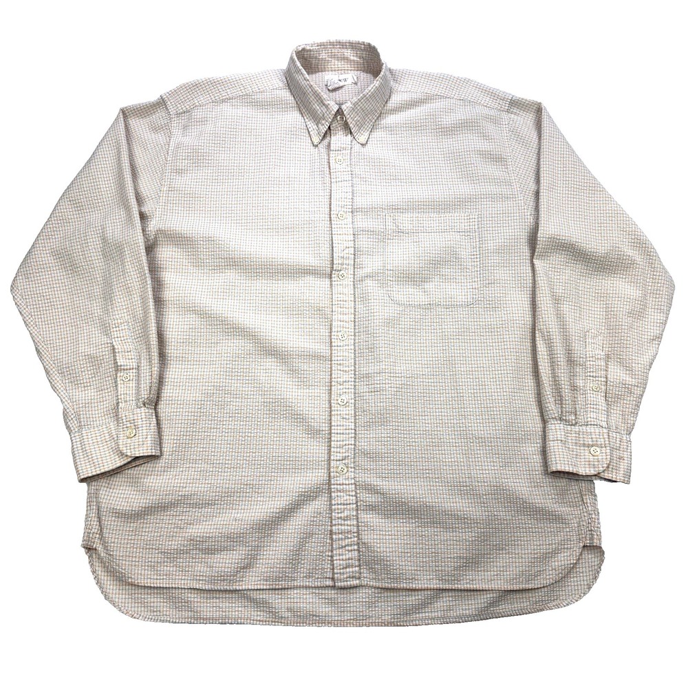 VTG J Crew Oarsman Seersucker Shirt Men L Yellow Blue Gingham Button Down LS VTG
